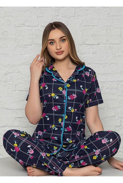 Kadın Çiçekli Kısa Kol Pijama Takımı