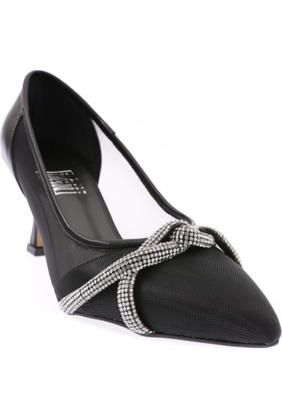 Dgn 3416-22Y Kadın Silver Tas İpli Sivri Burun Transparan Detaylı Topuklu Ayakkabı