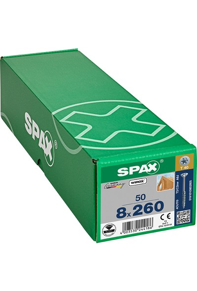 Spax Ahşap Konstrüksiyon Vidası 8 x 260 Mm 50 Adet Yarım Dişli Havşa Başlı Wırox Kaplama