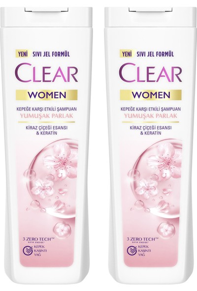 Clear Women Kepeğe Karşı Etkili Şampuan Yumuşak Parlak Kiraz Çiçeği Esansı & Keratin 325 ml X2 Adet