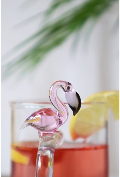 Adamodart Flamingo Figürlü Tasarım Dekoratif Borosilikat Cam Kupa Tekli