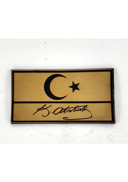 Bayrak Kemal Atatürk Imzalı Deri Peç - Arma - Askeri Patch
