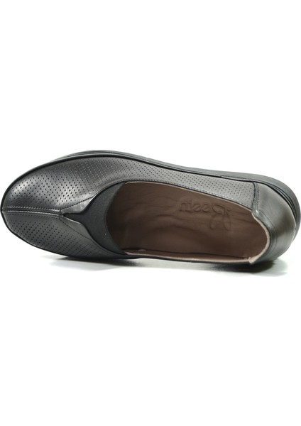 45010 Hakiki Deri Siyah Lastikli Ortopedik Günlük Kadın Anne Ayakkabı modelleri