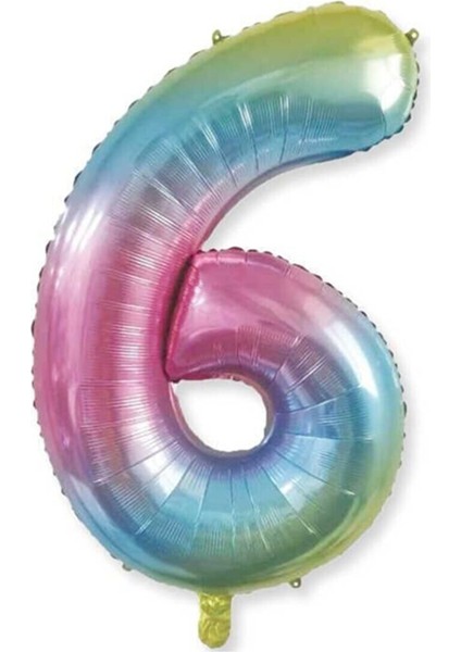 Gökkuşağı Renk 6 Rakamı Folyo Balon 76 cm