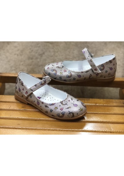 Kız Çocuk Kaymaz Taban Ortopedik Unicorn Desenli Babet Ayakkabı