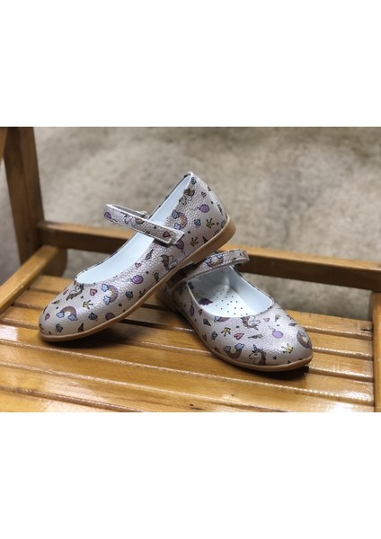 Kız Çocuk Kaymaz Taban Ortopedik Unicorn Desenli Babet Ayakkabı
