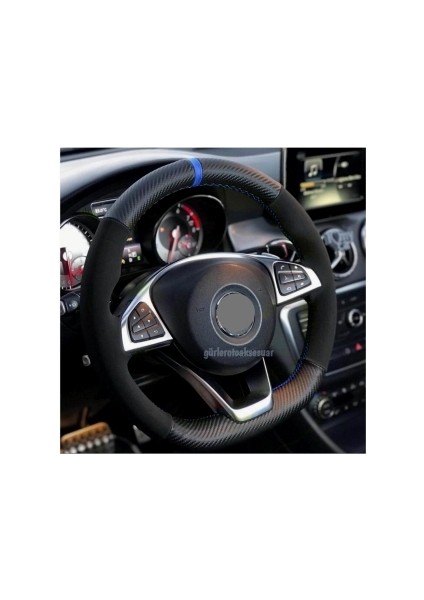 Peugeot 301 Dikme Direksiyon Kılıfı Carbon-Alkantra Mavi Yüzüklü fiyatları