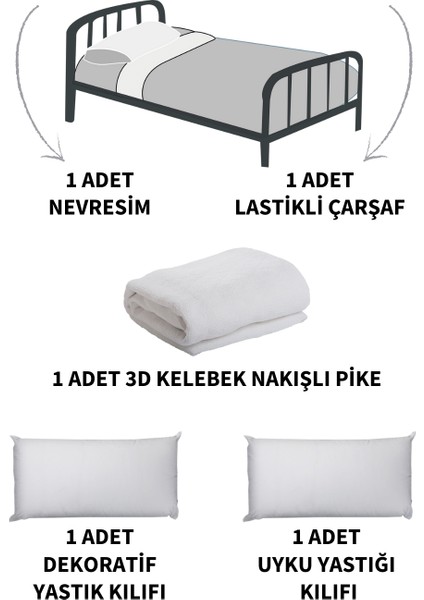 5 Parça Lastikli Çarşaflı, 3D Kelebek Desenli Çocuk Odası Pamuklu Tek Kişilik Nevresim Takımı modelleri