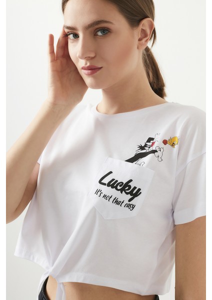 Baskılı Bisiklet Yaka Bağlama Detaylı % 100 Pamuk T Shirt Kadın T Shirt 5411097 fiyatları