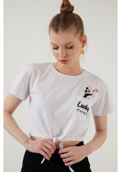 Baskılı Bisiklet Yaka Bağlama Detaylı % 100 Pamuk T Shirt Kadın T Shirt 5411097 modelleri