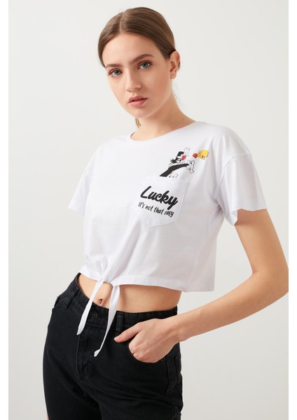 Baskılı Bisiklet Yaka Bağlama Detaylı % 100 Pamuk T Shirt Kadın T Shirt 5411097 indirimleri