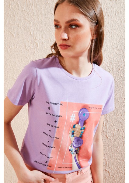 Baskılı Bisiklet Yaka % 100 Pamuk T Shirt Kadın T Shirt 6001003 fiyatları