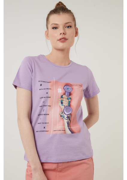 Baskılı Bisiklet Yaka % 100 Pamuk T Shirt Kadın T Shirt 6001003 modelleri