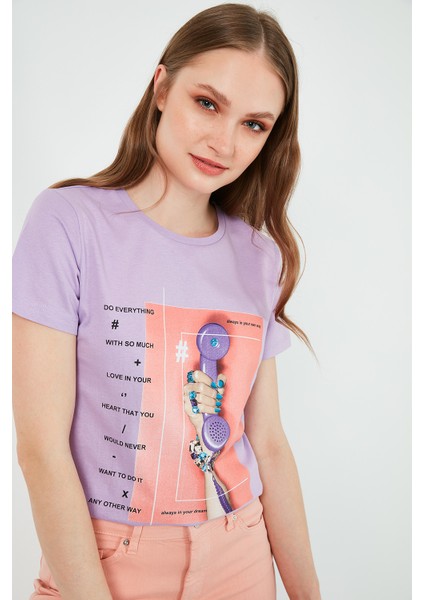 Baskılı Bisiklet Yaka % 100 Pamuk T Shirt Kadın T Shirt 6001003 indirimleri