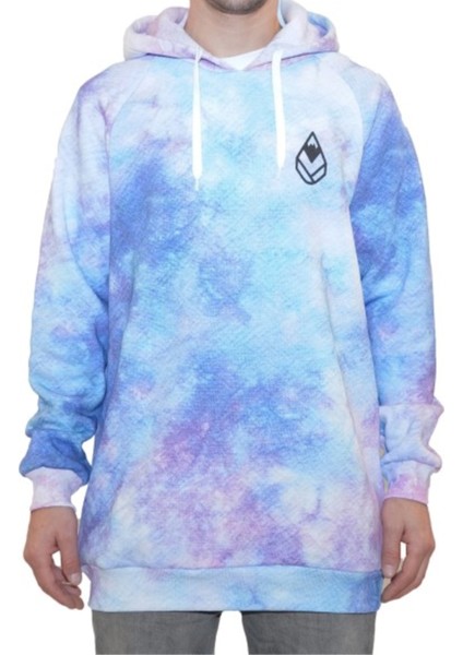 Digital Baskili Kapşonlu Erkek Sweatshirt - Renkli