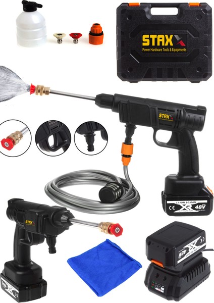70 Bar 2000W Akülü 48V Kömürsüz Motor Yüksek Basınçlı Oto Araba Yıkama Makinesi + Fiber Silme Bezi
