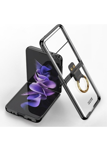 Samsung Galaxy Z Flip 3 Kılıf Yüzüklü Metal Görünümlü Katlanabilen Ultra Zarif Ringo Case