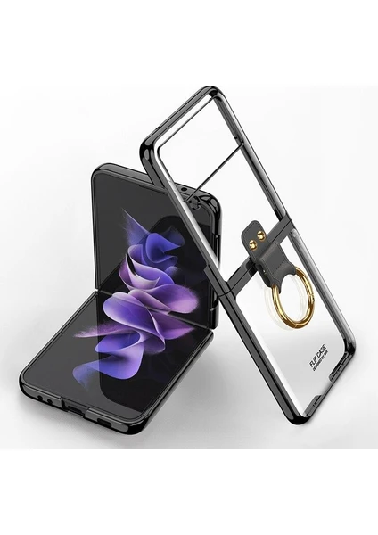 Samsung Galaxy Z Flip 3 Kılıf Yüzüklü Metal Görünümlü Katlanabilen Ultra Zarif Ringo Case