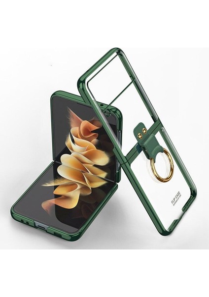 Samsung Galaxy Z Flip 3 Kılıf Yüzüklü Metal Görünümlü Katlanabilen Ultra Zarif Ringo Case