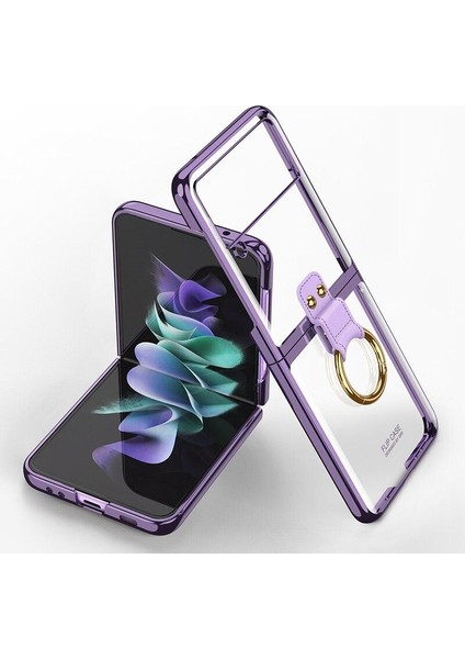 Samsung Galaxy Z Flip 3 Kılıf Yüzüklü Metal Görünümlü Katlanabilen Ultra Zarif Ringo Case