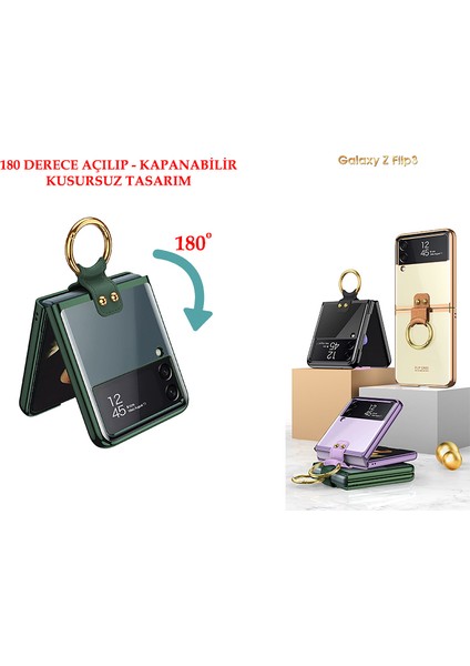 Samsung Galaxy Z Flip 3 Kılıf Yüzüklü Metal Görünümlü Katlanabilen Ultra Zarif Ringo Case