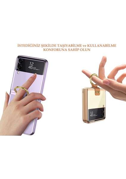 Samsung Galaxy Z Flip 3 Kılıf Yüzüklü Metal Görünümlü Katlanabilen Ultra Zarif Ringo Case