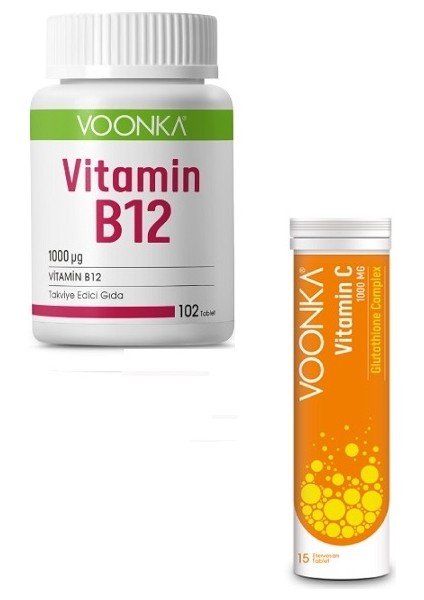 Vitamin B12 1000 Μg 102 Tablet+ Vitamin C Glutathione Complex 15 Efervesan Tablet
