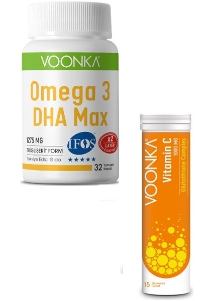 Omega 3 1050 Mg Dha Max 32 Kapsül+ Vitamin C Glutathione Complex 15 Efervesan Tablet