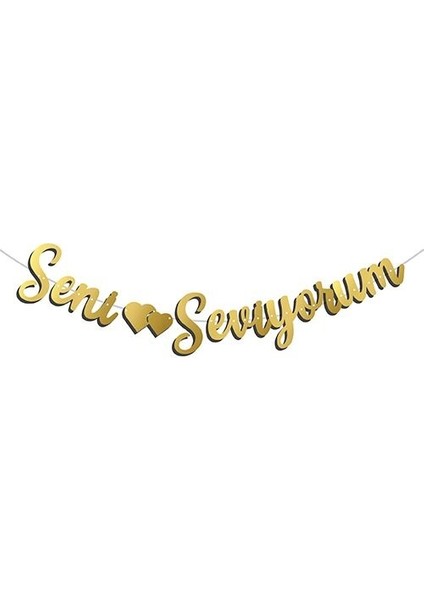 seni Seviyorum Kaligrafi Banner Gold Renk