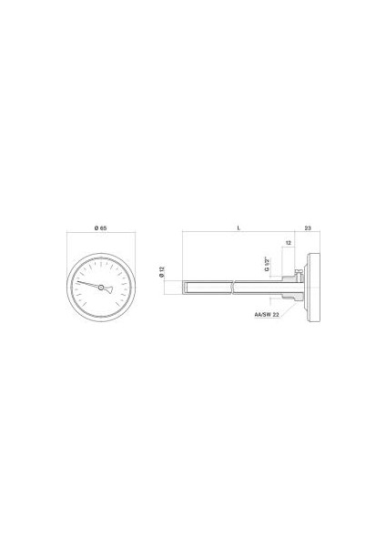 Termometre 0-200 °c Çap 63 mm Daldırma Boyu 5 cm Arkadan Bağlantılı G 1/2 Inç