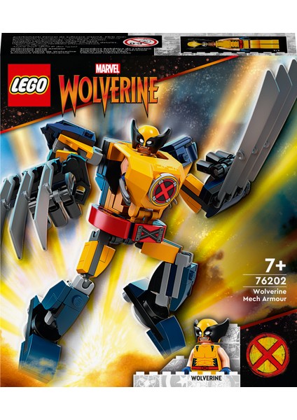 Marvel Wolverine Robot Zırhı 76202 # Süper Kahraman Seven Çocuklar İçin Koleksiyonluk Robot Zırh ve Minifigür İçeren Yaratıcı Oyuncak Yapım Seti (141 Parça)