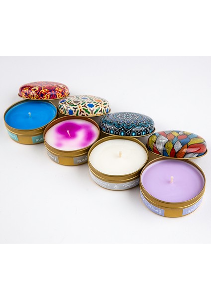 Rumi Candle Metal Kutu Kokulu Mum Soya Wax Vegan Doğal Lüx Hediyelik Mandala Serisi No:9