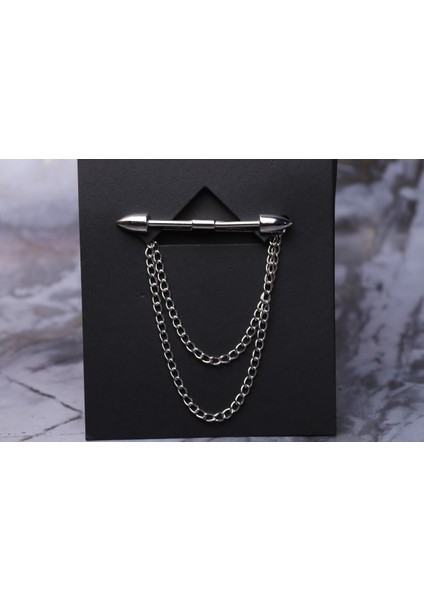 Gümüş Sivri Uçlu Gümüş Zincirli Klipsli Yaka Iğnesi