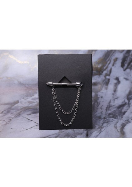 Gümüş Sivri Uçlu Gümüş Zincirli Klipsli Yaka Iğnesi fiyatları