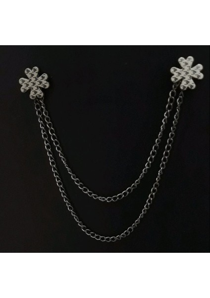 Desenli Siyah Zincirli Yaka Iğnesi