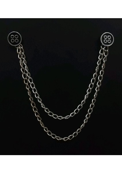 Desenli Gümüş Zincirli Yaka Iğnesi