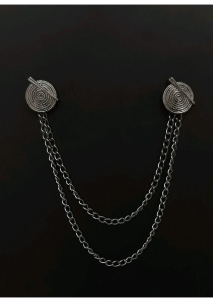 Desenli Gümüş Zincirli Yaka Iğnesi