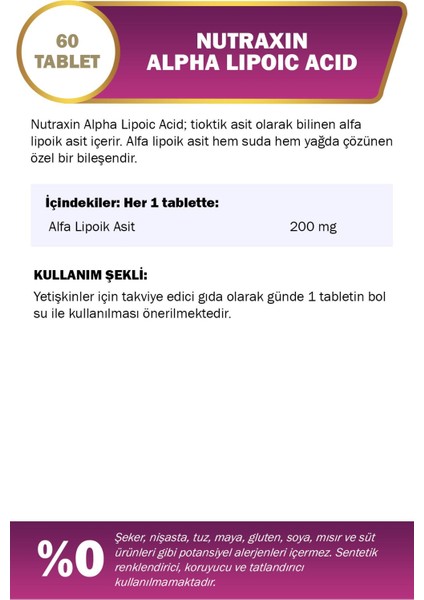 400 Mcg Folic Acid, Alpha Lipoic Acid (Tioktik Asit) 200 Mg 60 Tablet fiyatları