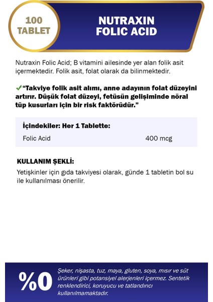 400 Mcg Folic Acid + Alpha Lipoic Acid(Tioktik Asit) 200 Mg 60 Tablet modelleri