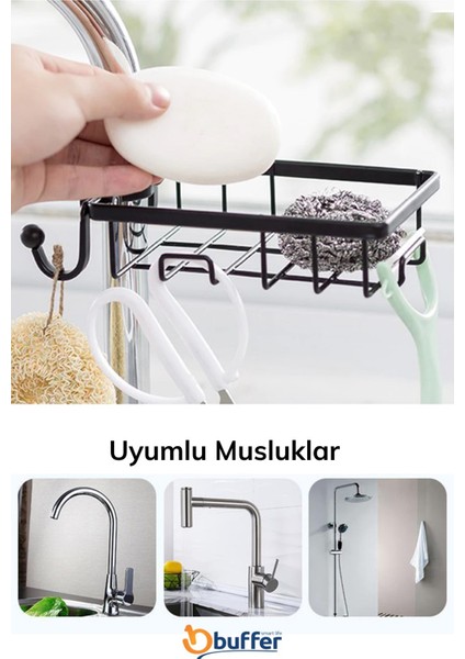 Buffer® Çok Fonksiyonlu Deterjan Hazneli Pratik Bulaşık Süngeri + Mutfak Banyo Çelik Sabunluk
