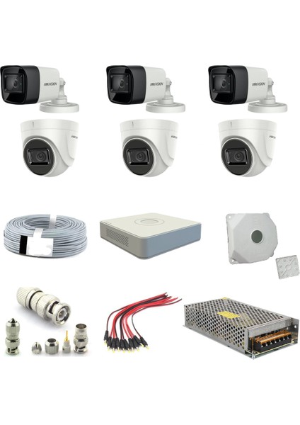 Hıkvısıon Kamera 2mp 1080P 6 Adet Fullhd Güvenlik Kamera Seti