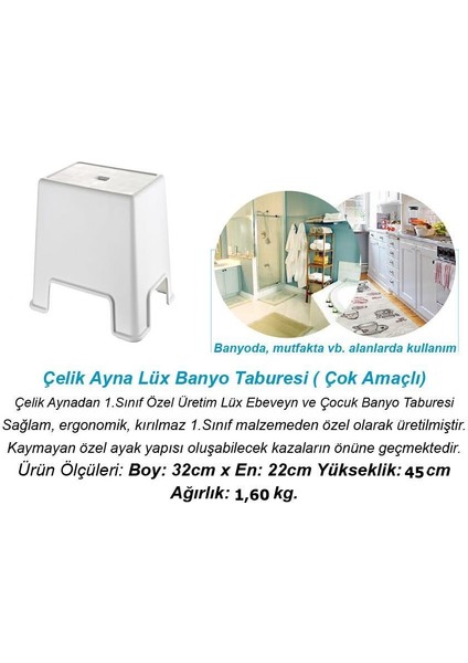 Banyo Taburesi  Büyük Boy Çok Amaçlı TABURE-129-BEYAZ