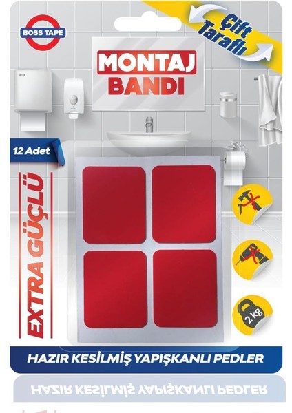 Boss Çift Taraflı Hazır Kesilmiş Çokamaçlı Montaj Bandı 12'li