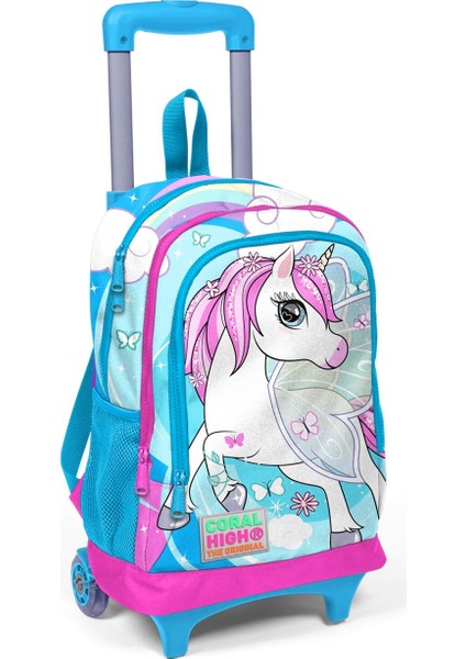 Mavi Unicorn Kız Çocuk Çekçek Çanta Seti - Işıklı Tekerlekler