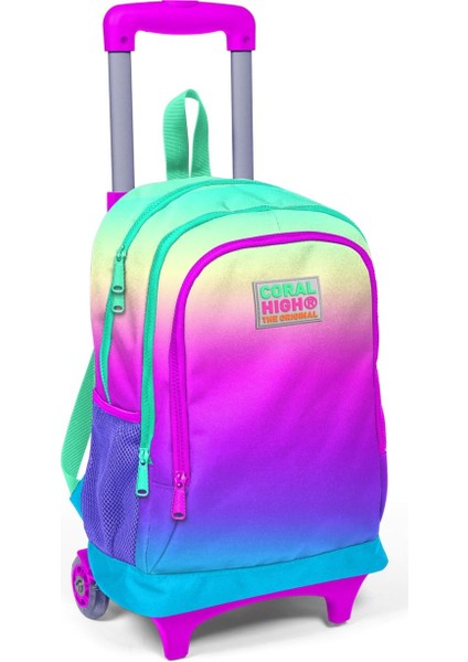 Pembe - Yeşil - Mavi Kız Çocuk Çekçek Çanta Seti - Işıklı Tekerlekler