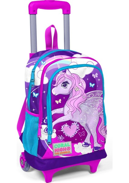Pembe Unicorn Kız Çocuk Çekçek Çanta Seti - Işıklı Tekerlekler