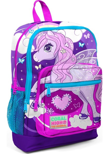 Mor Unicorn Baskılı Kız Çocuk 3'lü Ilkokul Çanta Seti