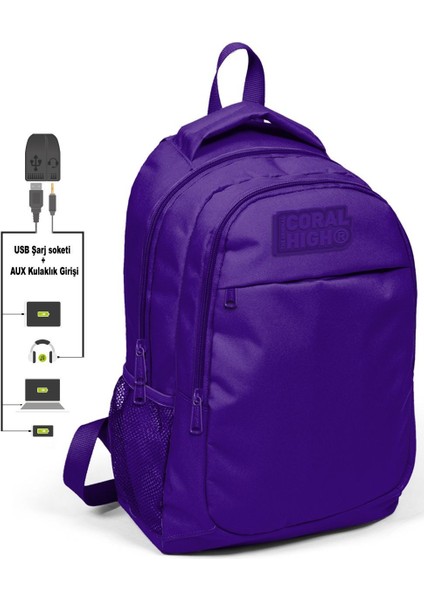 Coral High Mor Okul ve Beslenme Çantası - Kız Çocuk - USB Soketli