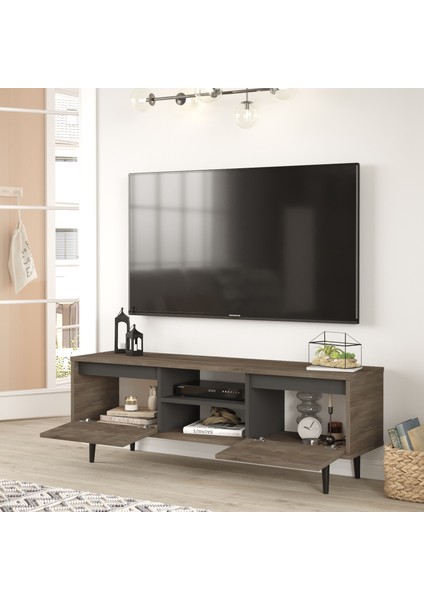 Robin Home Linda Tv Ünitesi Tv Sehpası Kapaklı 140CM Kahve-Antrasit Ln1-Ca