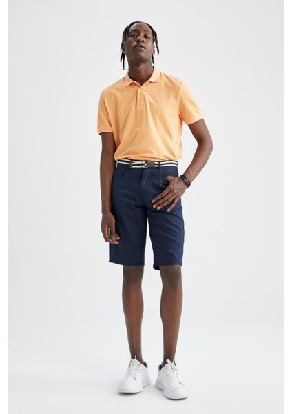 Slim Fit Kemerli Bermuda Şort N4990AZ22SM